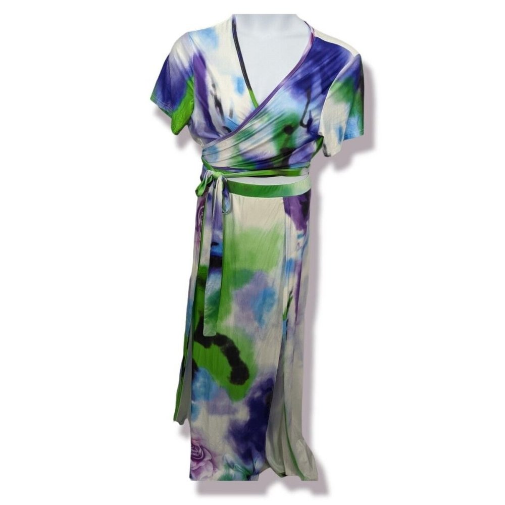 White and Purple Two Piece Romper Maxi Dress Size 3XL